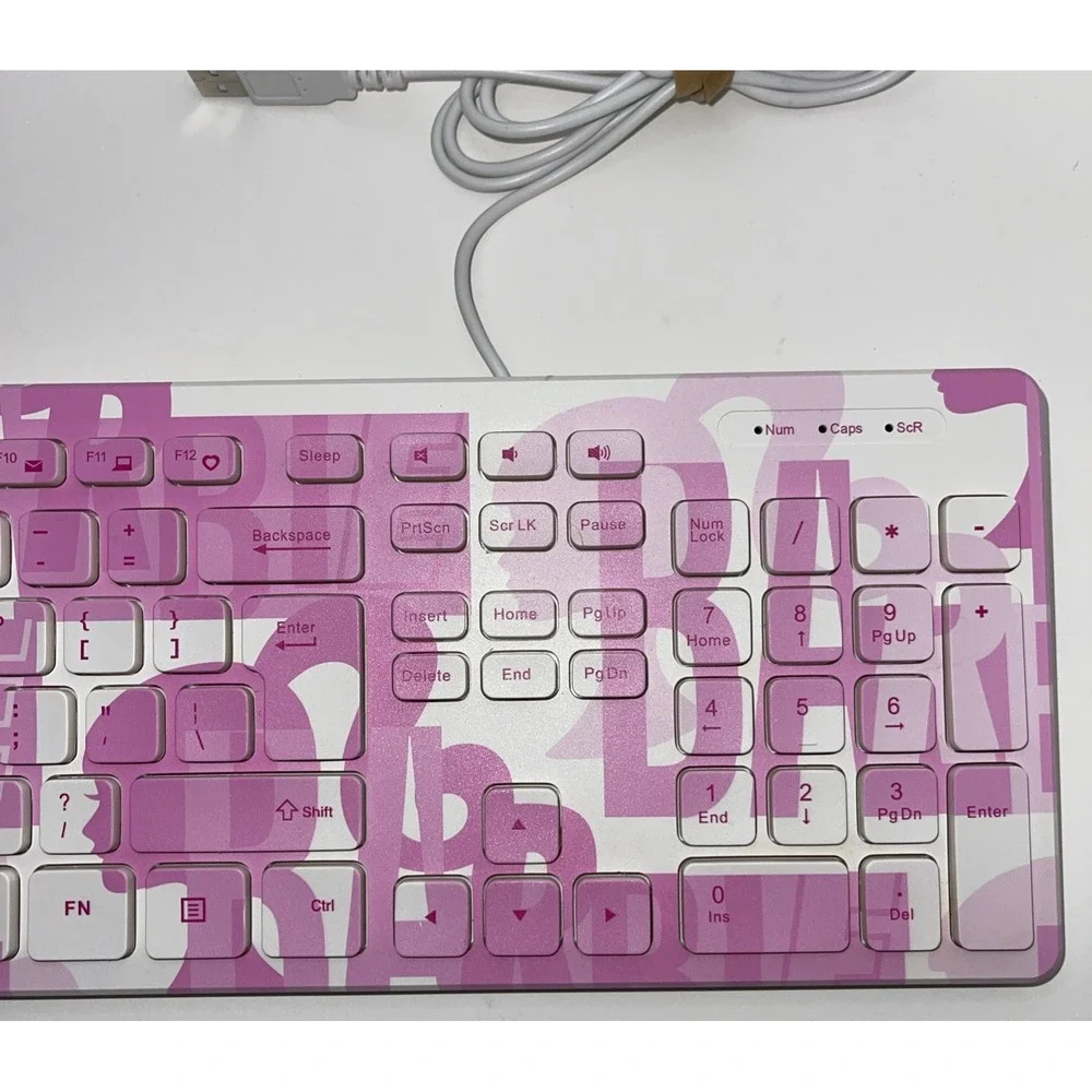 Official Mattel Barbie Computer USB Wired Pink Barbie Logo Printed Keyboard 2023